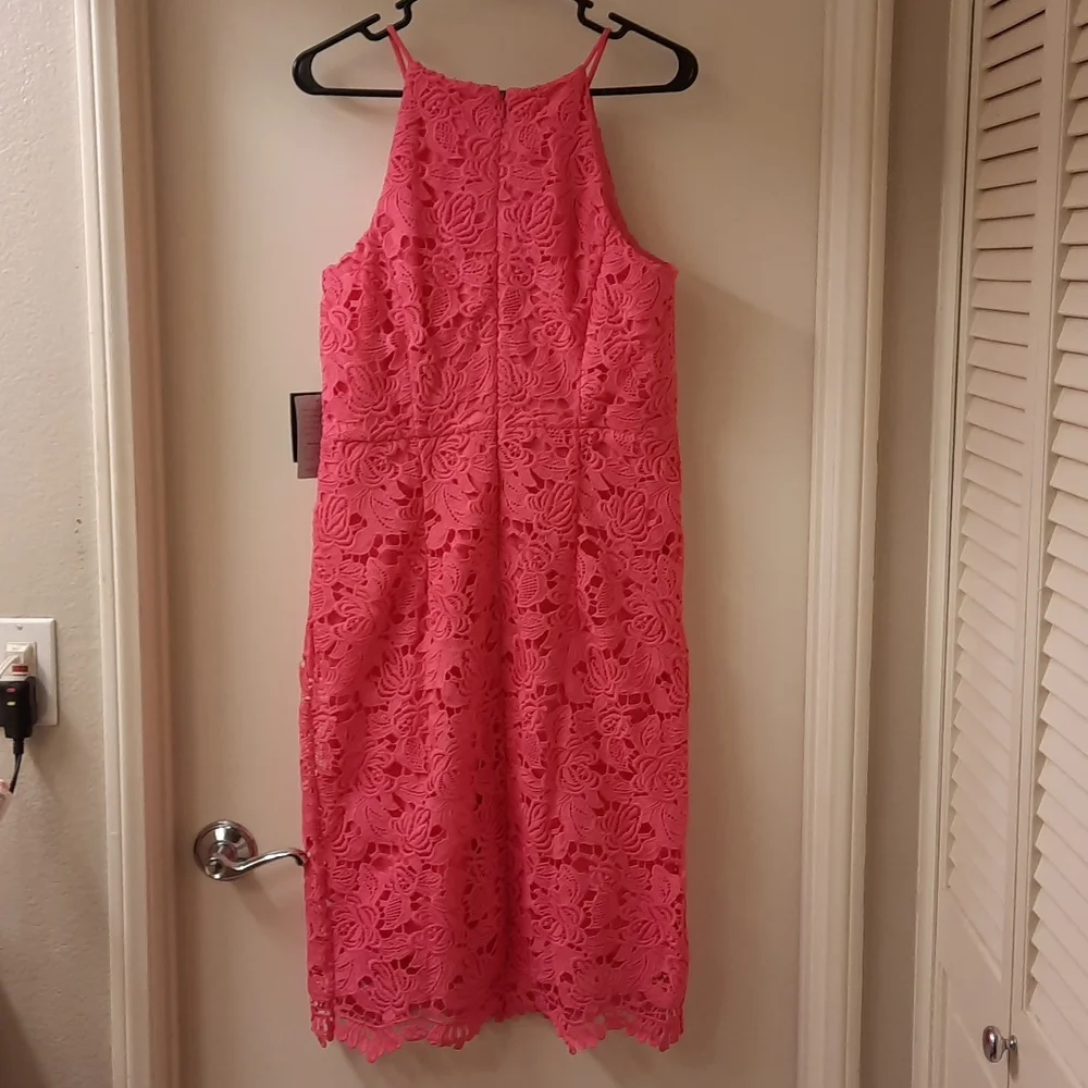 NWT, Marina Hot Pink Lace Halter Dress - Picture 4 of 12
